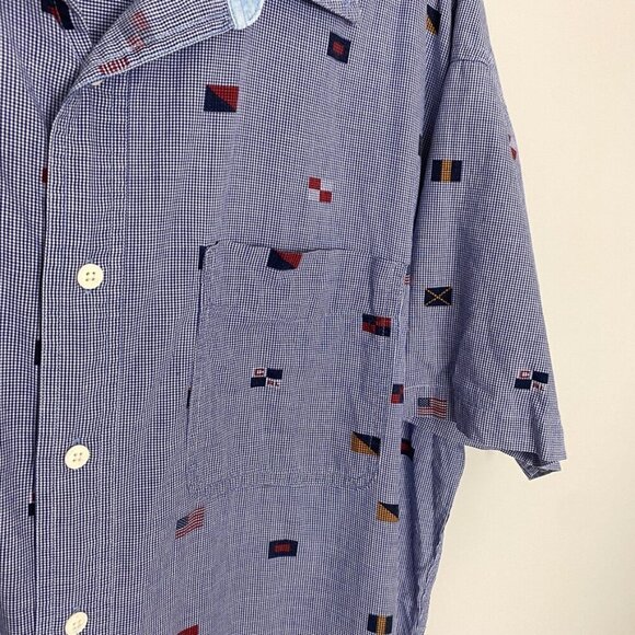 Chaps Ralph Lauren Flag Button Down Shirt Short Sleeves Mens Large - Picture 2 of 7
